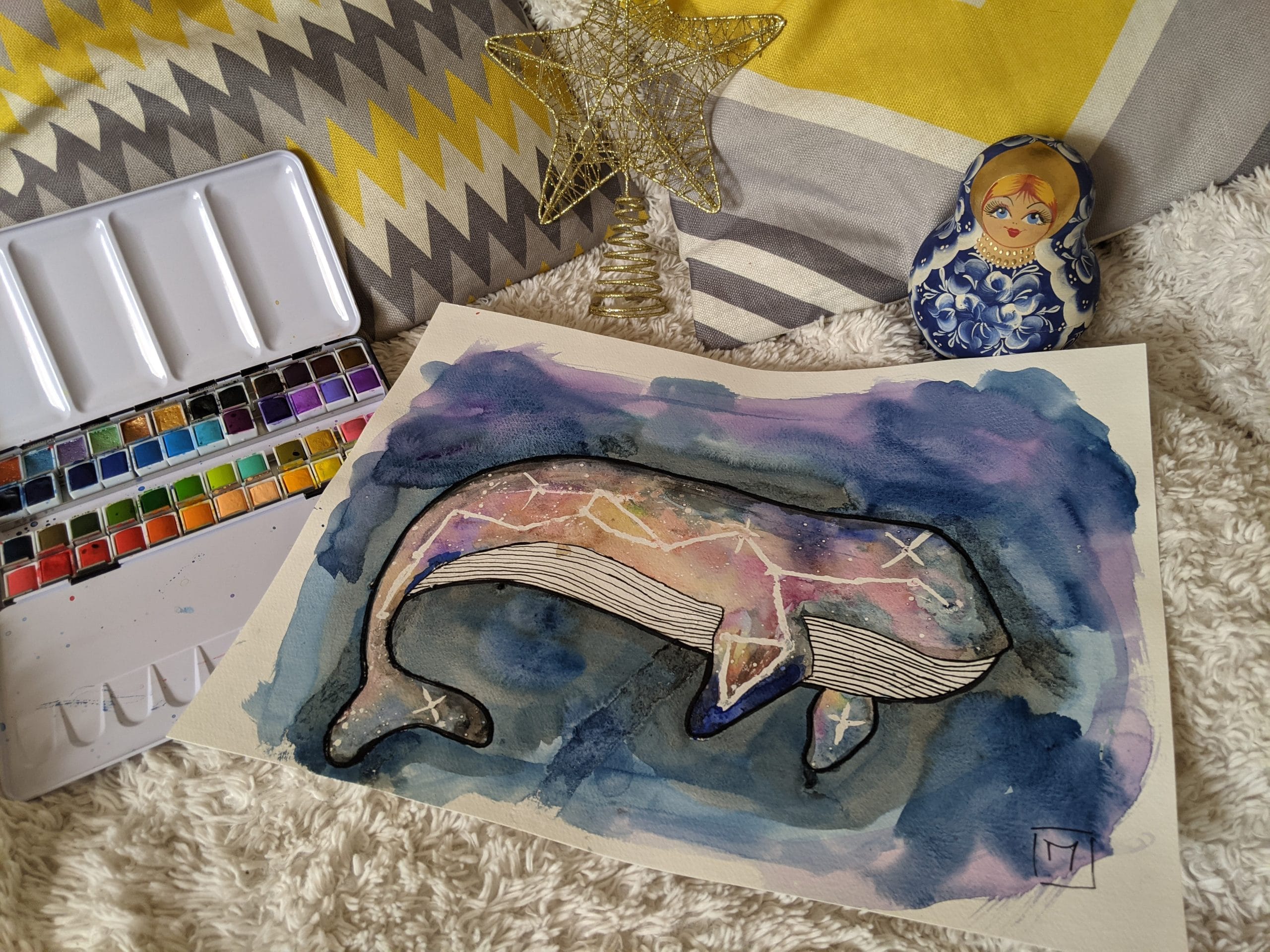 🐋 Aquarelle A3 : Baleine Galactique