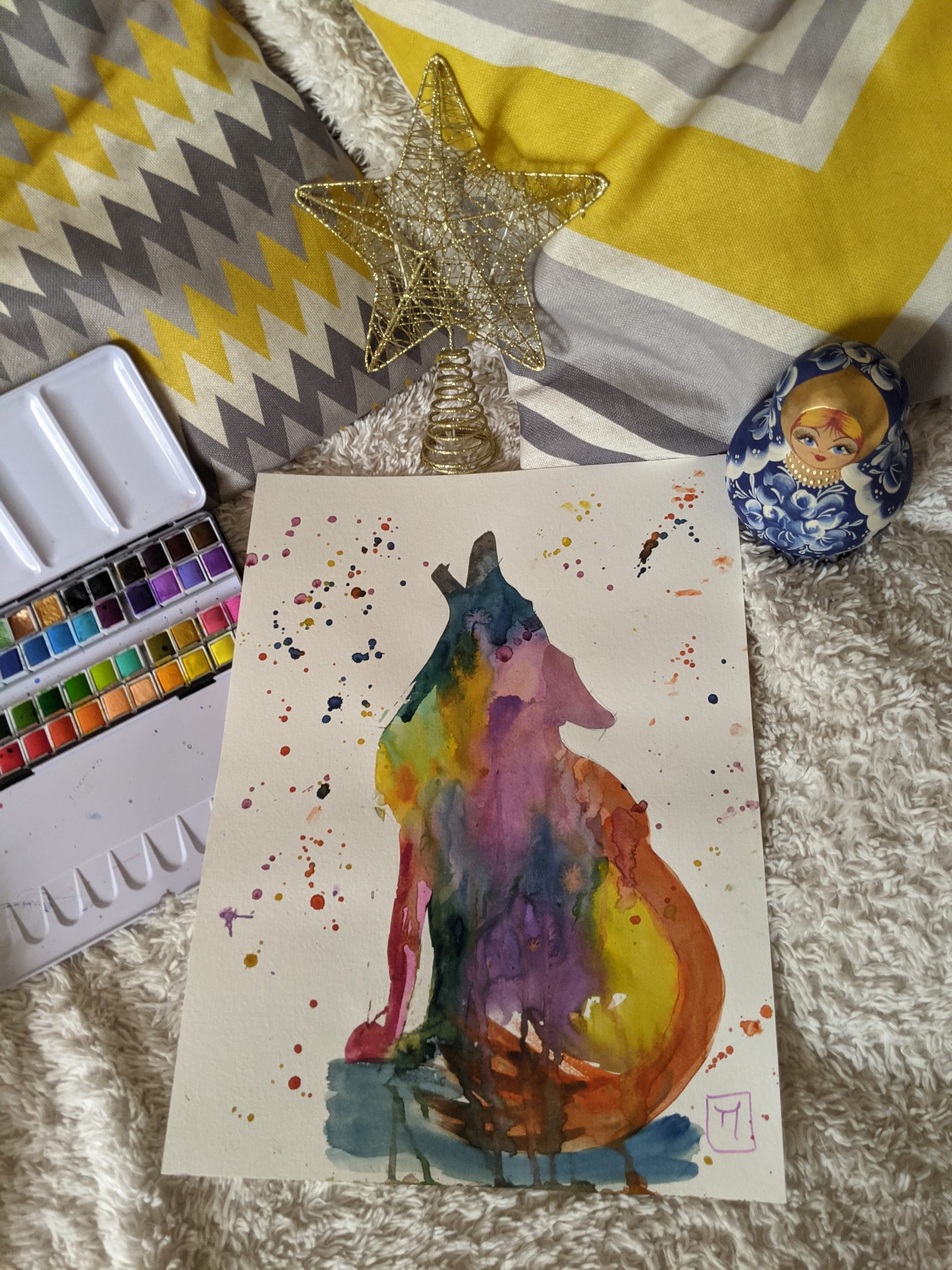 🐺 Aquarelle A3 : Silhouette de Loup