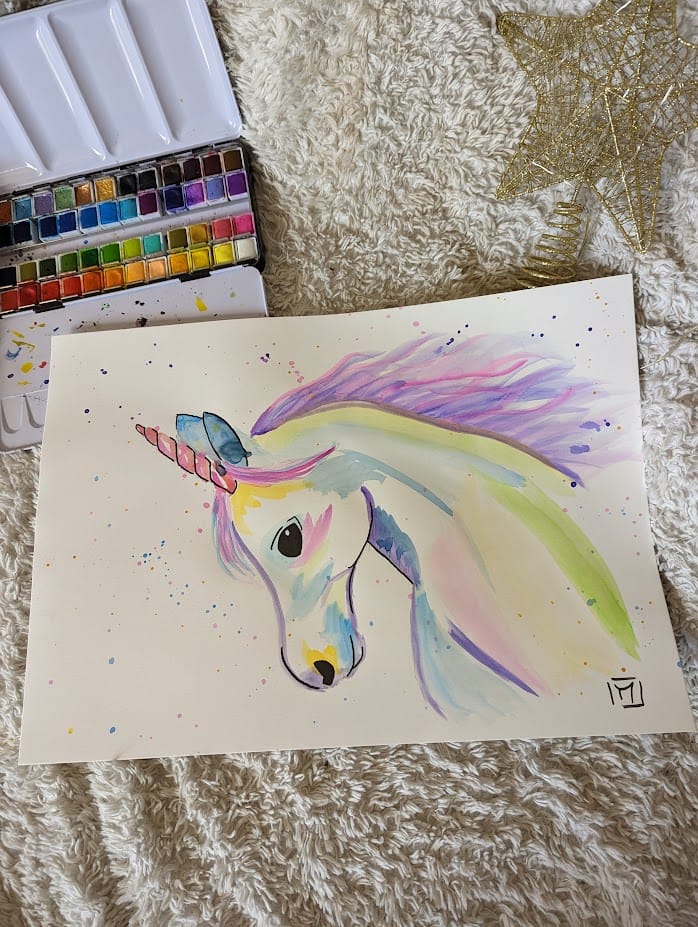 🦄 Aquarelle A3 : Portrait de Licorne