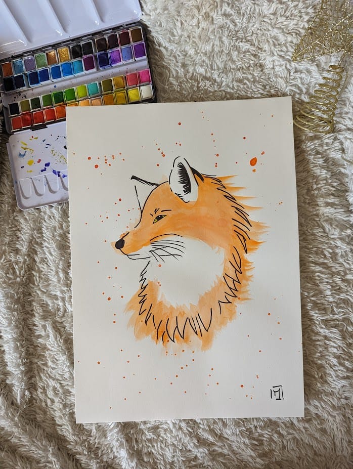 🦊 Aquarelle A3 : Portrait de Renard